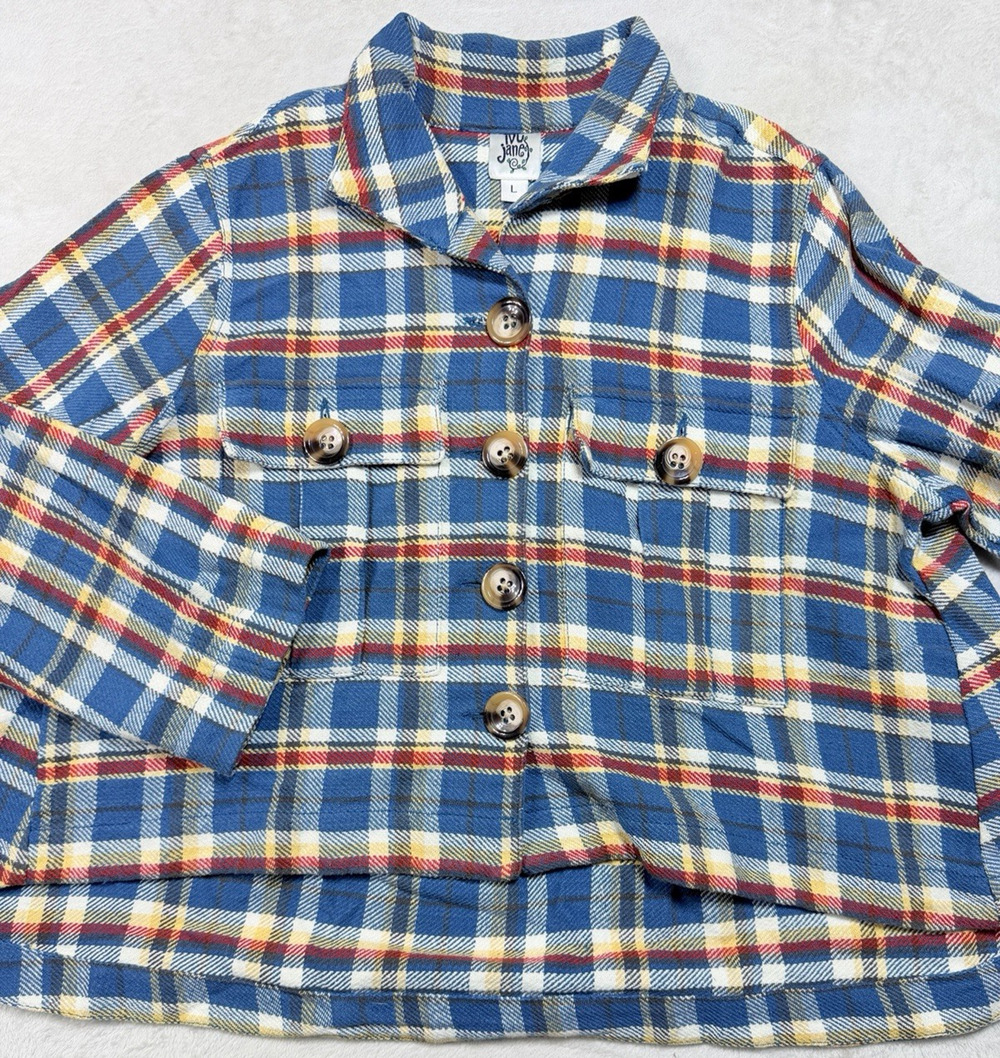 Ivy Jane Plaid Cropped Shacket Jacket Womens Sz Lg Boxy Swing Cottagecore Boho